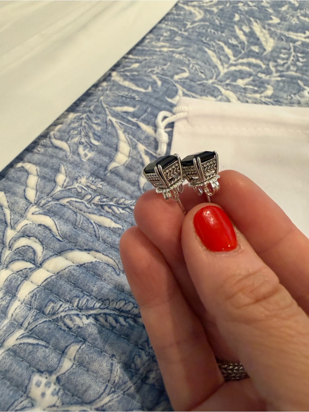 JAI Sterling Silver Asscher Cut Gemstone Ring and Earring Set - Picture 7 of 9